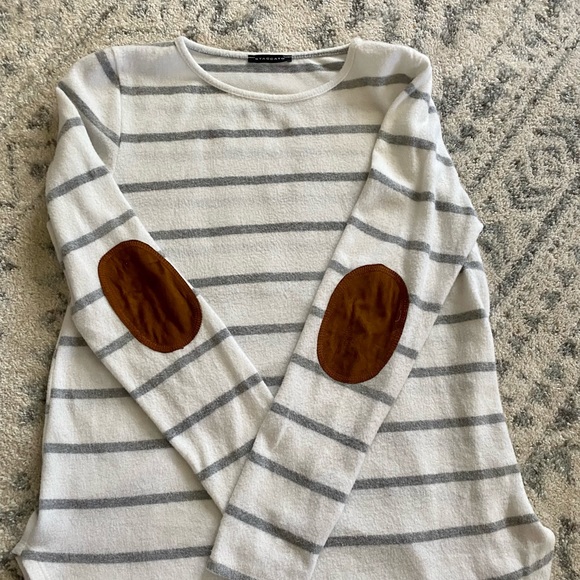 Staccato Tops - Womens striped elbow patch top